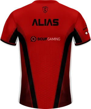 Red Black Gaming Jersey Back View PNG Image