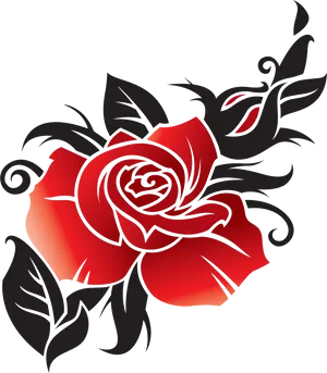 Red Black Rose Tattoo Design PNG Image