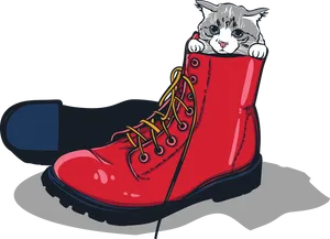 Red Boot Cat Cartoon PNG Image