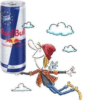 Red Bull Canand Cartoon Figure Flying PNG Image