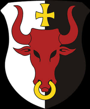 Red Bull Crestwith Gold Cross PNG image with transparent background