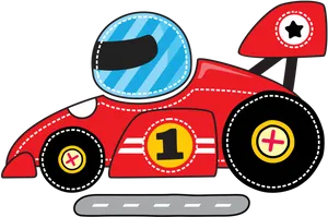 Red Cartoon Race Car Number One PNG Image