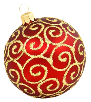 Red Christmas Ornament Golden Swirls PNG Image