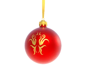 Red Christmas Ornamentwith Golden Design PNG Image