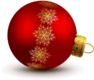 Red Christmas Ornamentwith Golden Snowflakes PNG Image