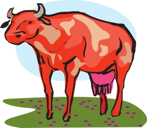 Red Cow Illustration PNG Image