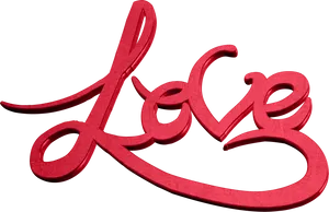 Red Cursive Love Text PNG Image