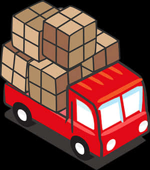 Red Delivery Truck Cartoon PNG with transparent background