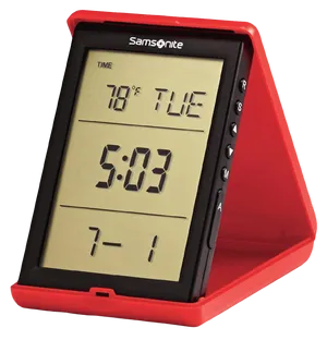 Red Digital Travel Alarm Clock PNG Image