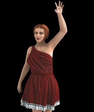 Red Dress Girl Waving PNG image with transparent background