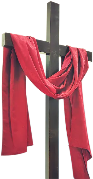 Red Fabric Draped Wooden Cross PNG Image