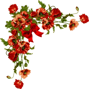 Red Floral Corner Designwith Bow PNG Image