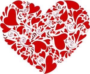 Red Floral Heart Design PNG Image