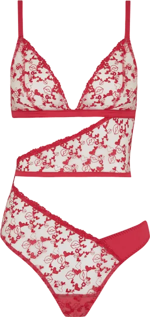 Red Floral Lace Lingerie Set PNG Image