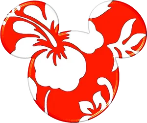 Red Floral Mickey Mouse Design PNG Image