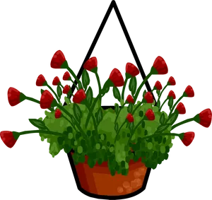 Red Flowersin Hanging Basket Illustration PNG Image