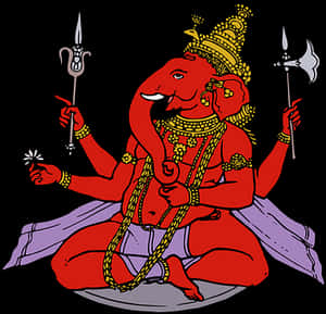 Red Ganesha Illustration PNG with transparent background