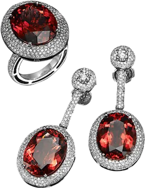 Red Gemstone Jewelry Set PNG Image