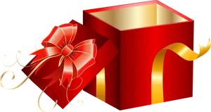 Red Gift Box Open With Golden Ribbon PNG Image