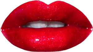 Red Glitter Lips Closeup PNG Image