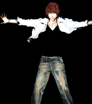 Red Haired Anime Character Arms Outstretched PNG image with transparent background