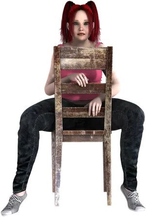 Red Haired C G Character Seatedon Chair PNG Image