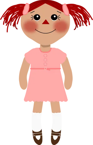 Red Haired Cartoon Dollin Pink Dress.png PNG Image