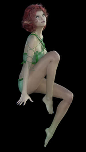 Red Haired Elf Sitting Pose PNG image with transparent background