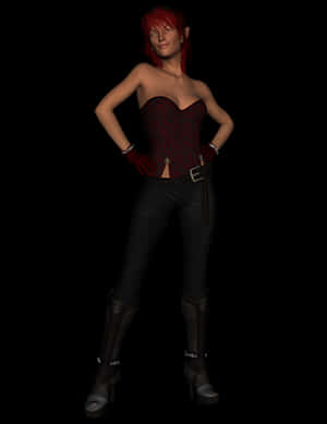 Red Haired Elfin Black Outfit PNG image with transparent background