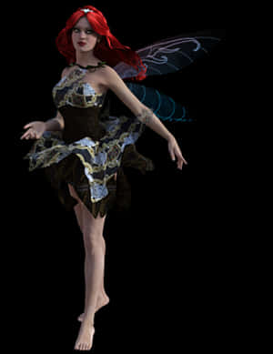 Red Haired Fairywith Blue Wings PNG image with transparent background