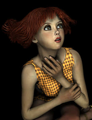 Red Haired Girl Looking Upward PNG image with transparent background