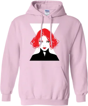 Red Haired Woman Illustration Pink Hoodie PNG Image