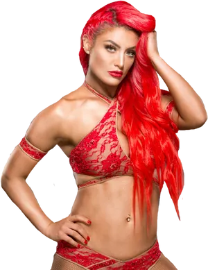 Red Haired Womanin Lace Attire PNG Image