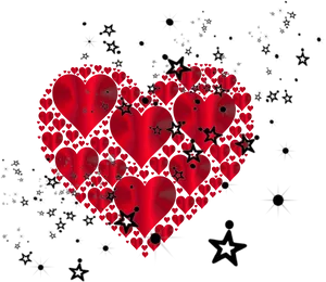 Red Heart Collageon Black Background PNG Image