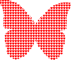 Red Heart Pattern Butterfly PNG Image