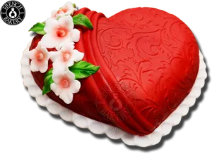 Red Heart Shaped Cakewith Floral Decoration PNG Image