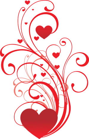 Red Heart Swirls Black Background PNG Image