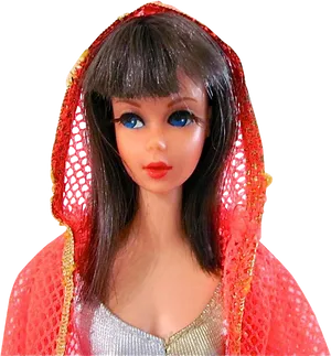 Red Hooded Barbie Doll Portrait PNG Image