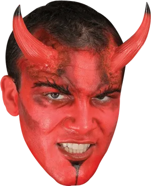 Red Horned Demon Face Paint PNG Image