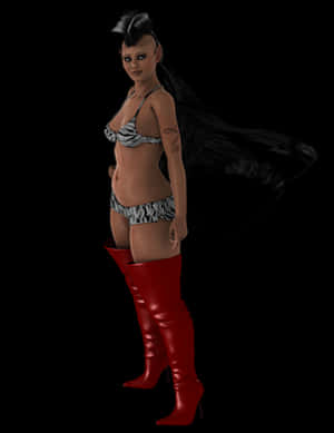 Red Knee High Boots Fashion Model PNG image with transparent background