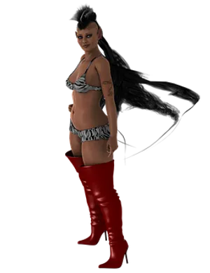 Red Knee High Boots Fashion Model PNG Image