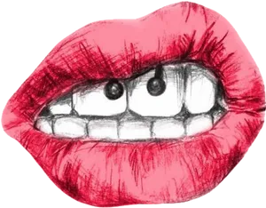 Red Lips Cartoon Eyes Piercing Illustration PNG Image