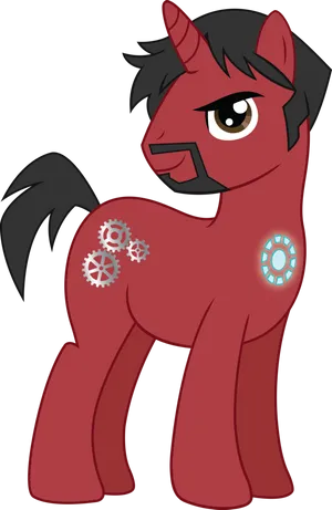 Red Mechanical Unicorn Cartoon PNG Image