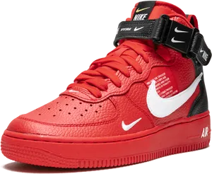 Red Nike Air Force1 High Top Sneaker PNG Image