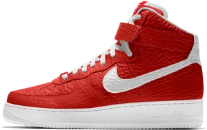 Red Nike Air Force1 High Top Sneaker PNG Image