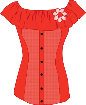 Red Off Shoulder Blouse Design PNG Image