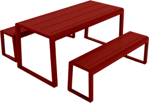 Red Outdoor Picnic Tablewith Benches PNG Image