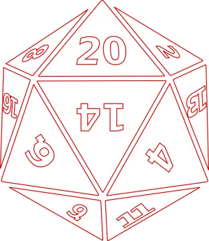 Red Outlined Twenty Sided Die PNG Image