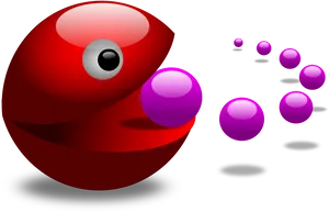 Red Pacman Eating Dots PNG Image