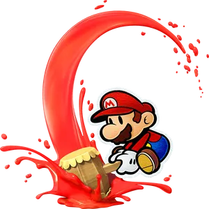 Red Paint Splash Mario Cartoon PNG Image